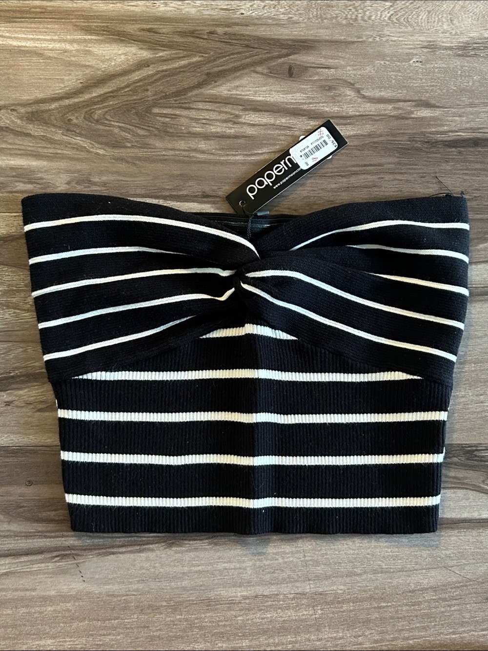Papermoon Black & White Striped Twist-Front Cropped Cami